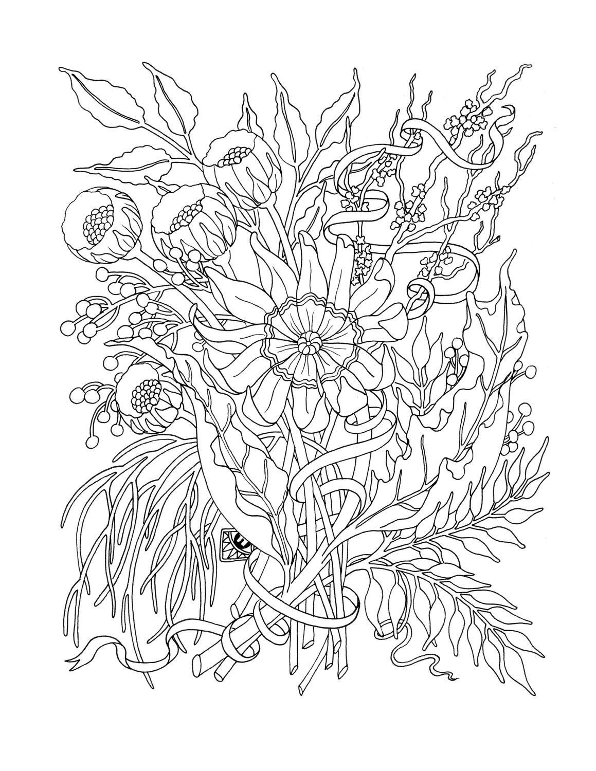 Desenho de um buquê de flores para colorir