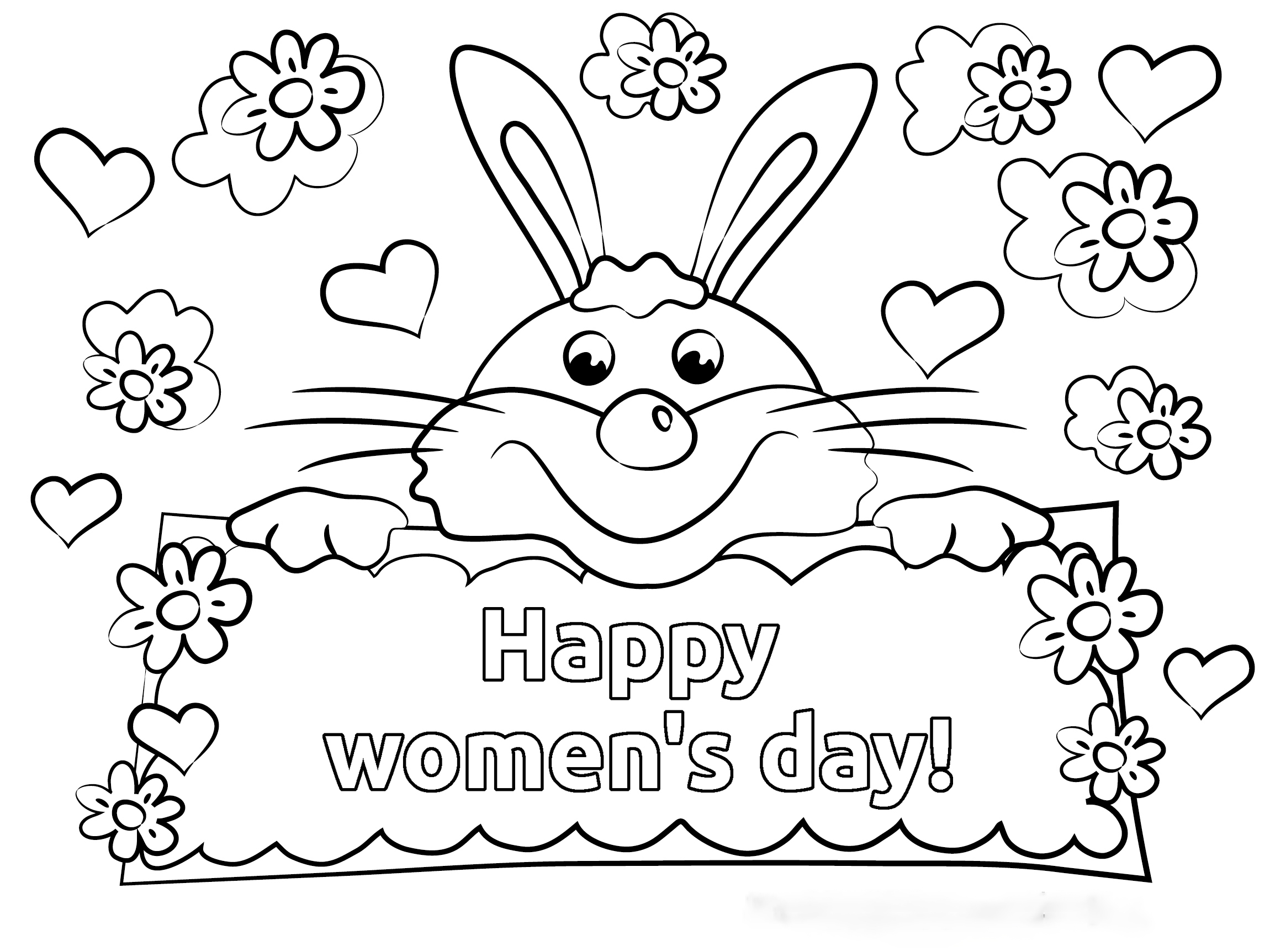 Bunny card of Womens Day Coloring Pages