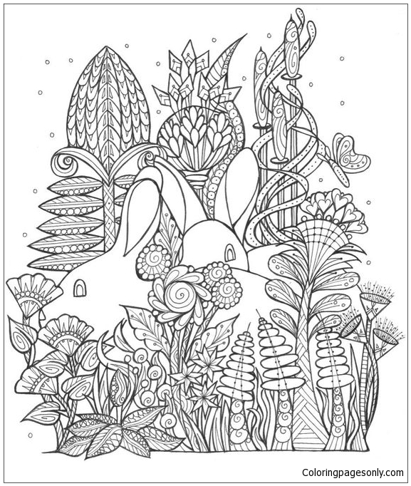 Bunny In Spring Coloring Page