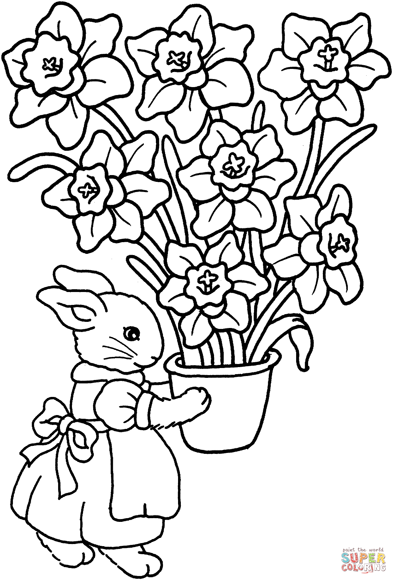 Bunny with Iris Vase Coloring Pages