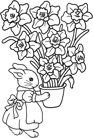 Bunny with Iris Vase Coloring Page