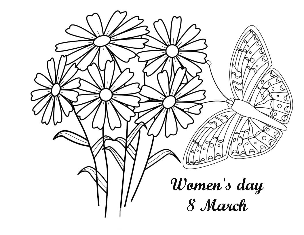 Butterfly and Womens Day Coloring Pages