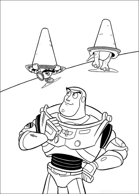 Buzz e dois cones de Toy Story