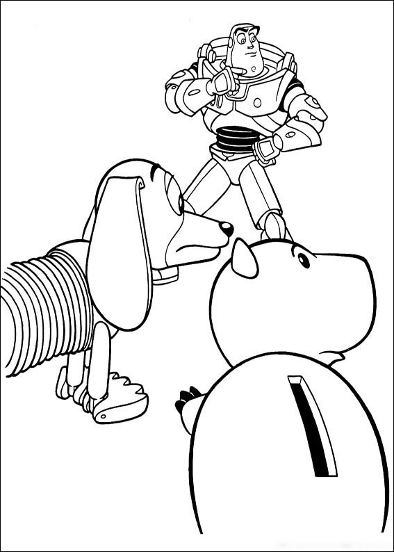Buzz, Slinky dog and Hamm are looking at somthing Coloring Page