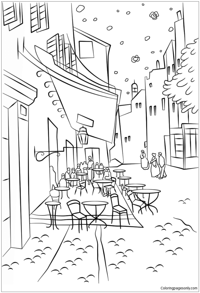 文森特·梵高《夜间露台咖啡馆》，选自名画
