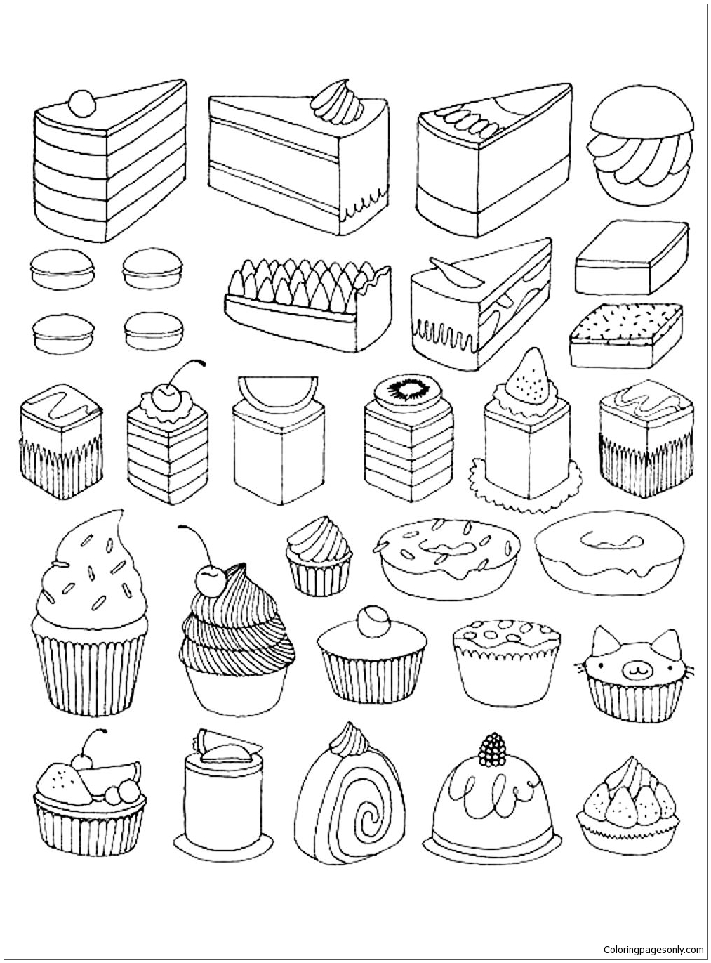 Cake Desserts Coloring Page