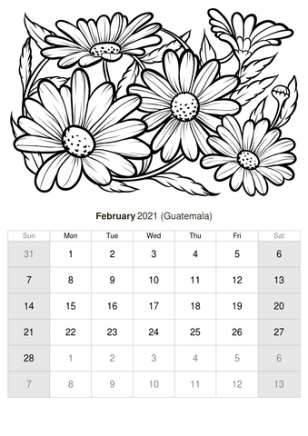 Calendar For New Year 2021 Coloring Pages