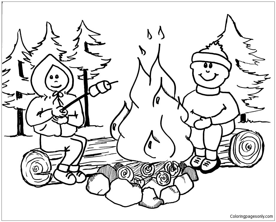 Camping In The Forest Coloring Pages