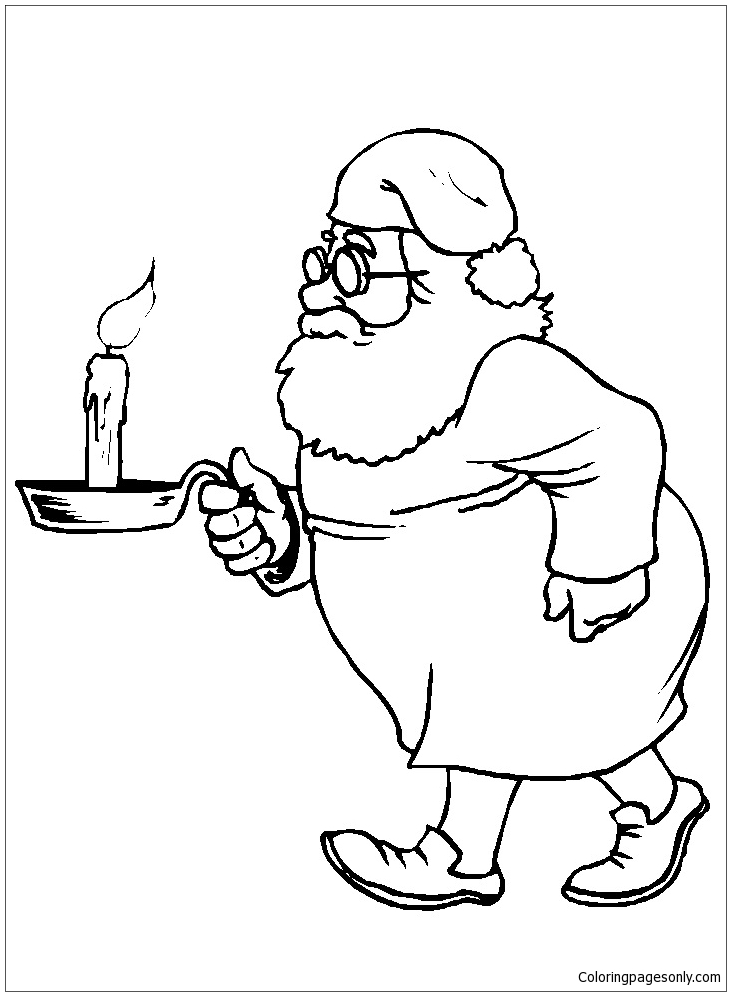 Candle Carried By Santa Claus Coloring Pages