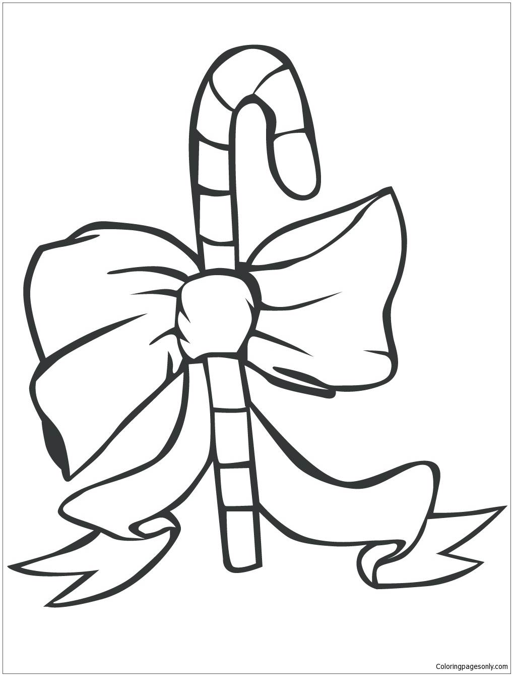 Candy Cane with Bow Coloring Page