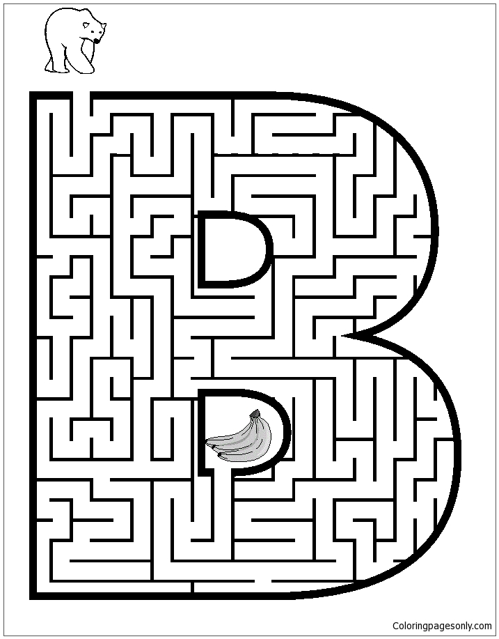 Pagina da colorare labirinto lettera B maiuscola