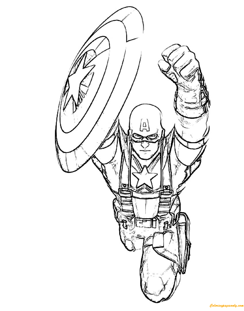 Captain America Flying Shield Coloring Page - Free Coloring Pages Online