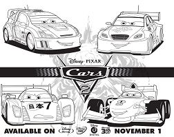 Cars 2 Disney Four Cars Coloring Page