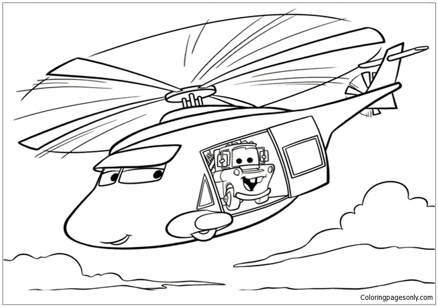 Машинки в вертолете из мультфильма «Тачки Диснея»