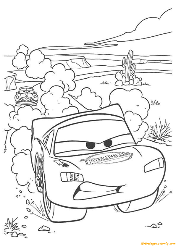 Cars Lightning McQueen In Desert A4 Disney Coloring Pages