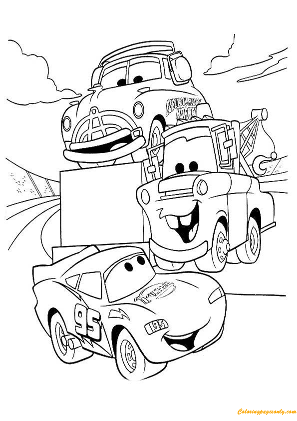 Cars Lightning McQueen Talking With Friends Coloring Page