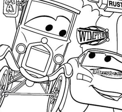 Cars The McQueen With Lizzie A4 Disney Coloring Pages