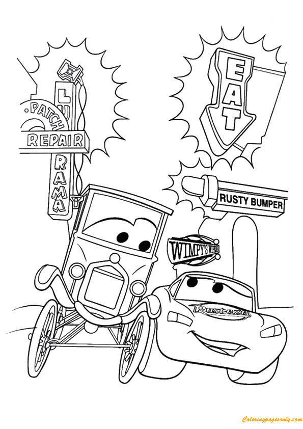 Download Cars The McQueen With Lizzie A4 Disney Coloring Page - Free Coloring Pages Online