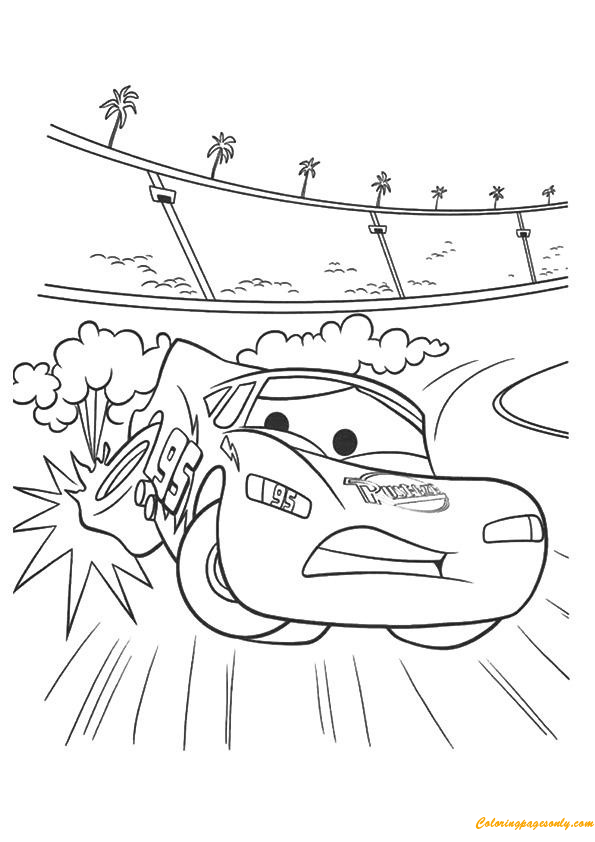 Cars The Zooming Off The Track A4 Coloring Pages