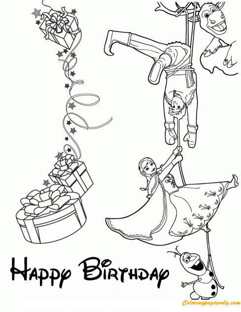Cast From Frozen Wishes You Happy Birthday Coloring Pages