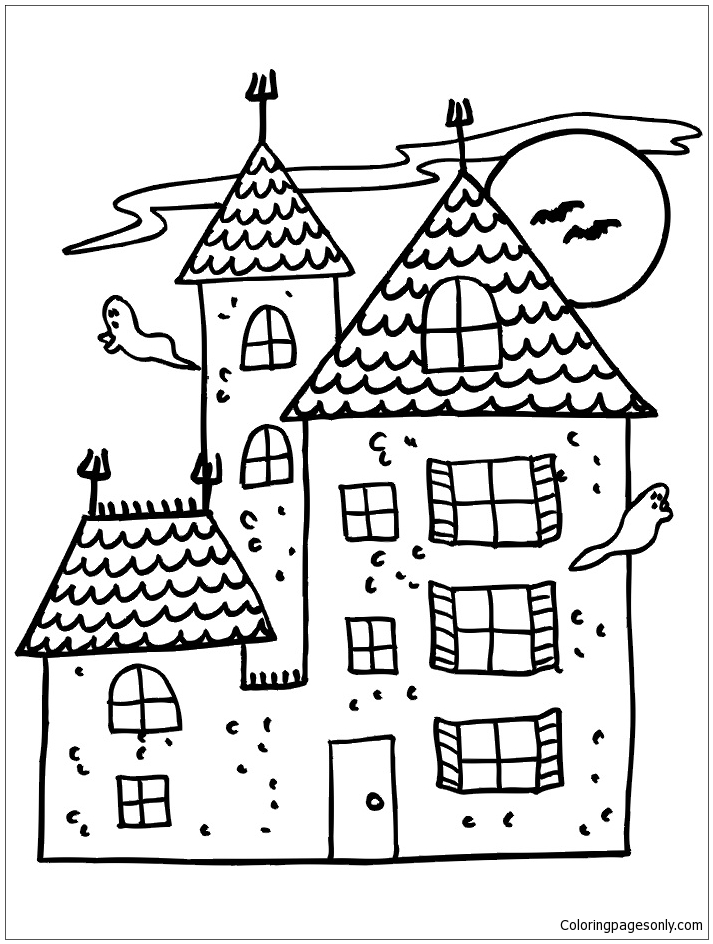 Castle With Ghosts And Bats Coloring Pages