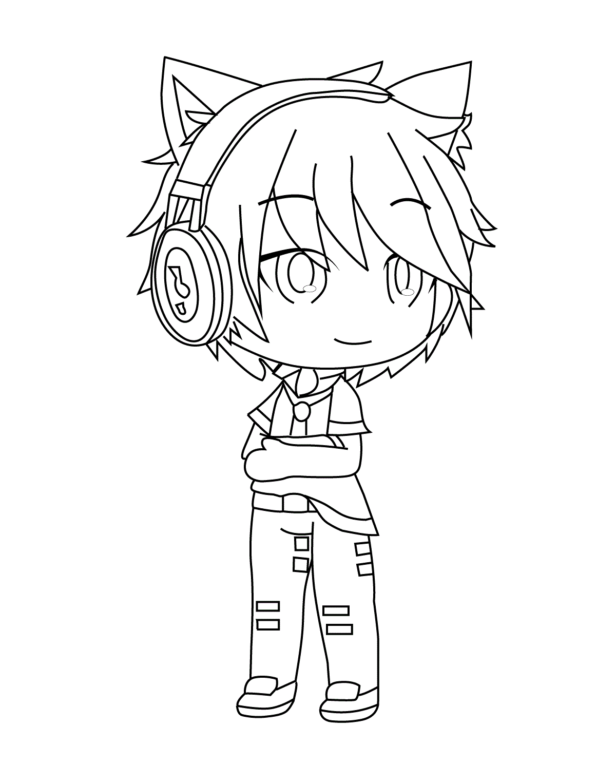 Cat boy is wearing headphone Coloring Pages - Gacha Life Coloring Pages