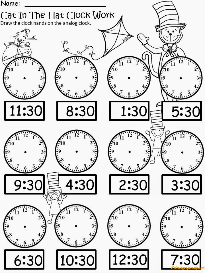 Cat In The Hat Clock 3 Coloring Pages