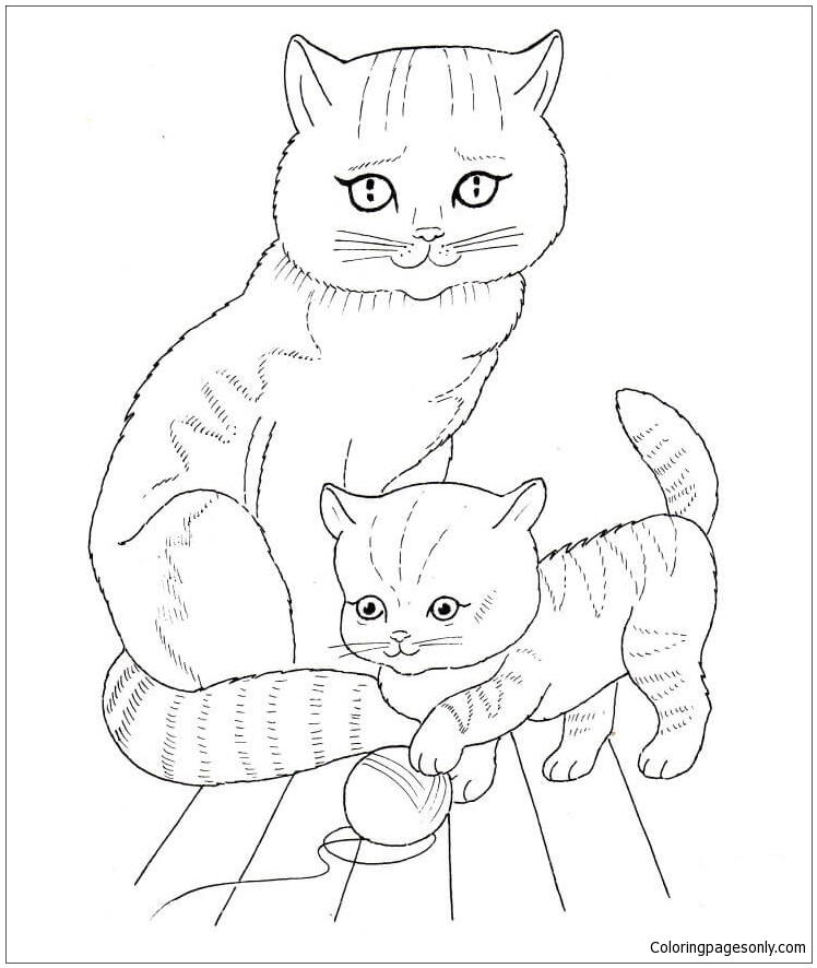 Cat Mother and Kitten Coloring Page