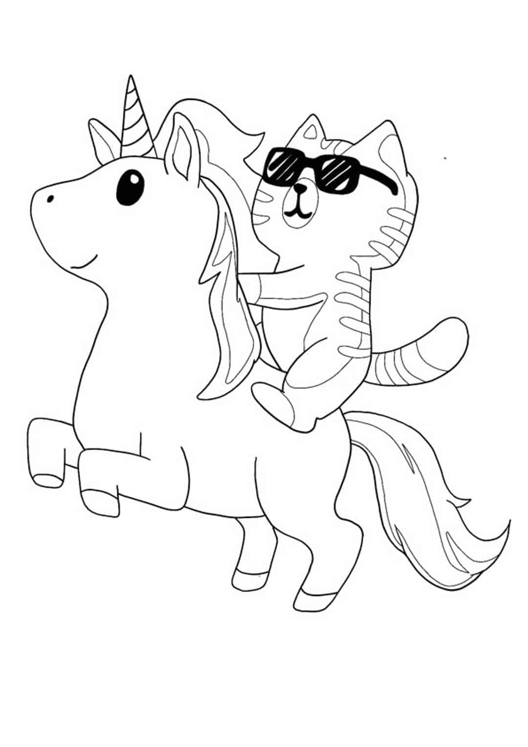 Cat Riding Unicorn Coloring Page