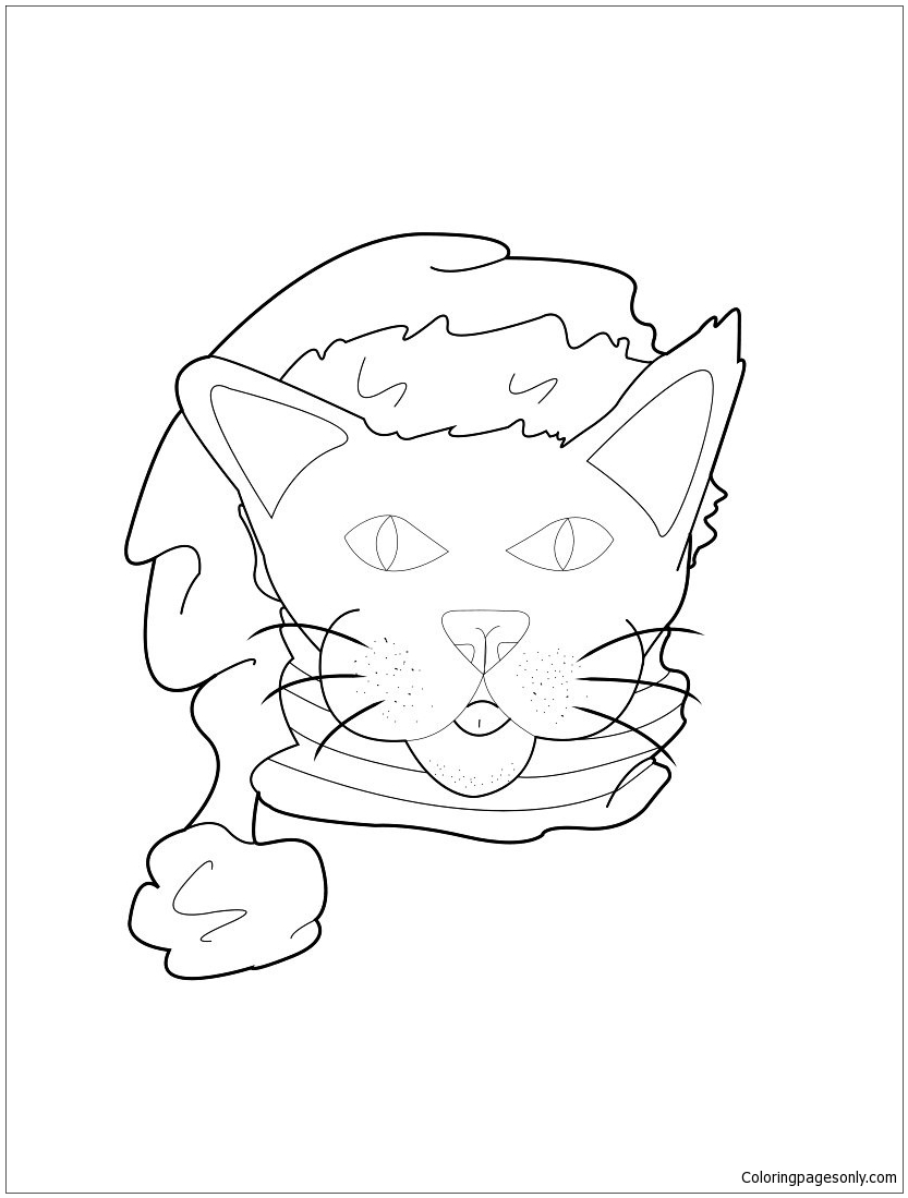 Cat With Santa Hat Coloring Page Free Printable Coloring Pages