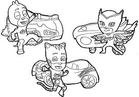 Desenho de Catboy, Owlette e Gekko de Pj Masks para colorir