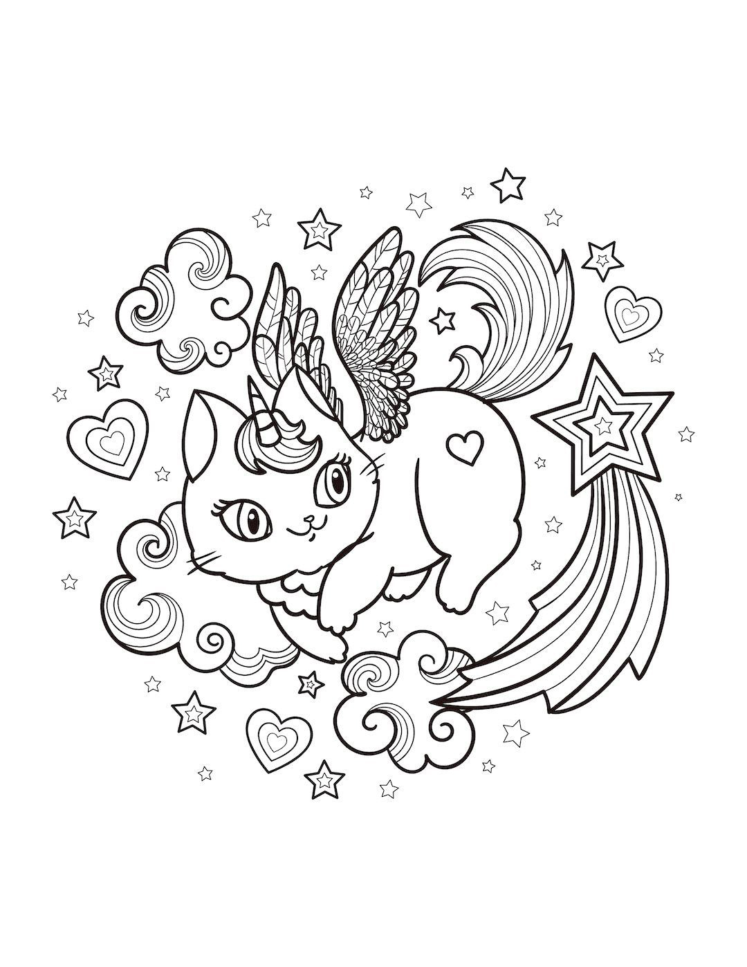 Printable Unicorn Kitty Coloring Pages