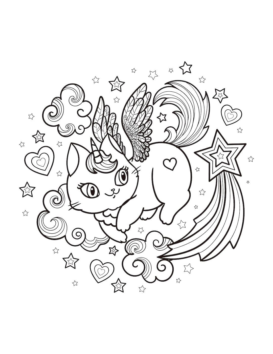 Caticorn flying Coloring Page - Free Printable Coloring Pages