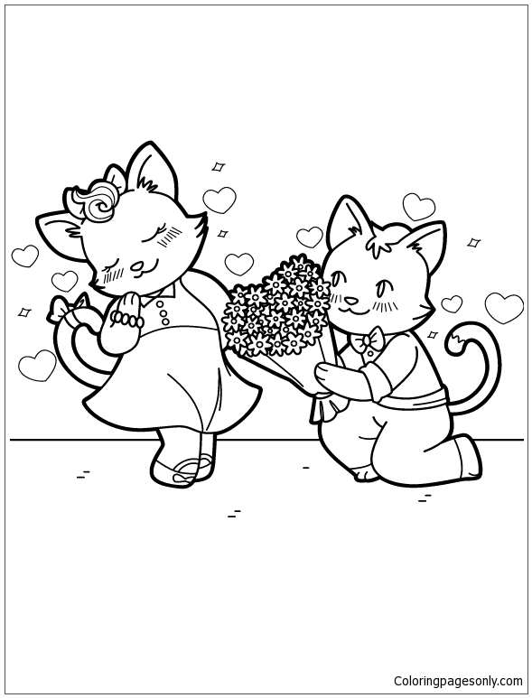 Cats In Love Coloring Pages Valentines Day Coloring Pages Coloring Pages For Kids And Adults