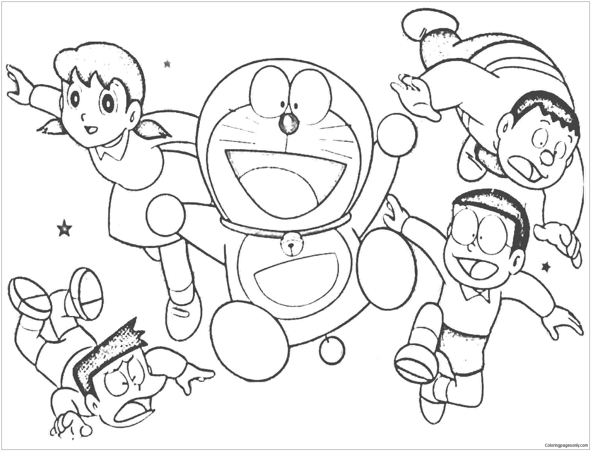 Download Cheerful doraemon with his friends Coloring Pages ...