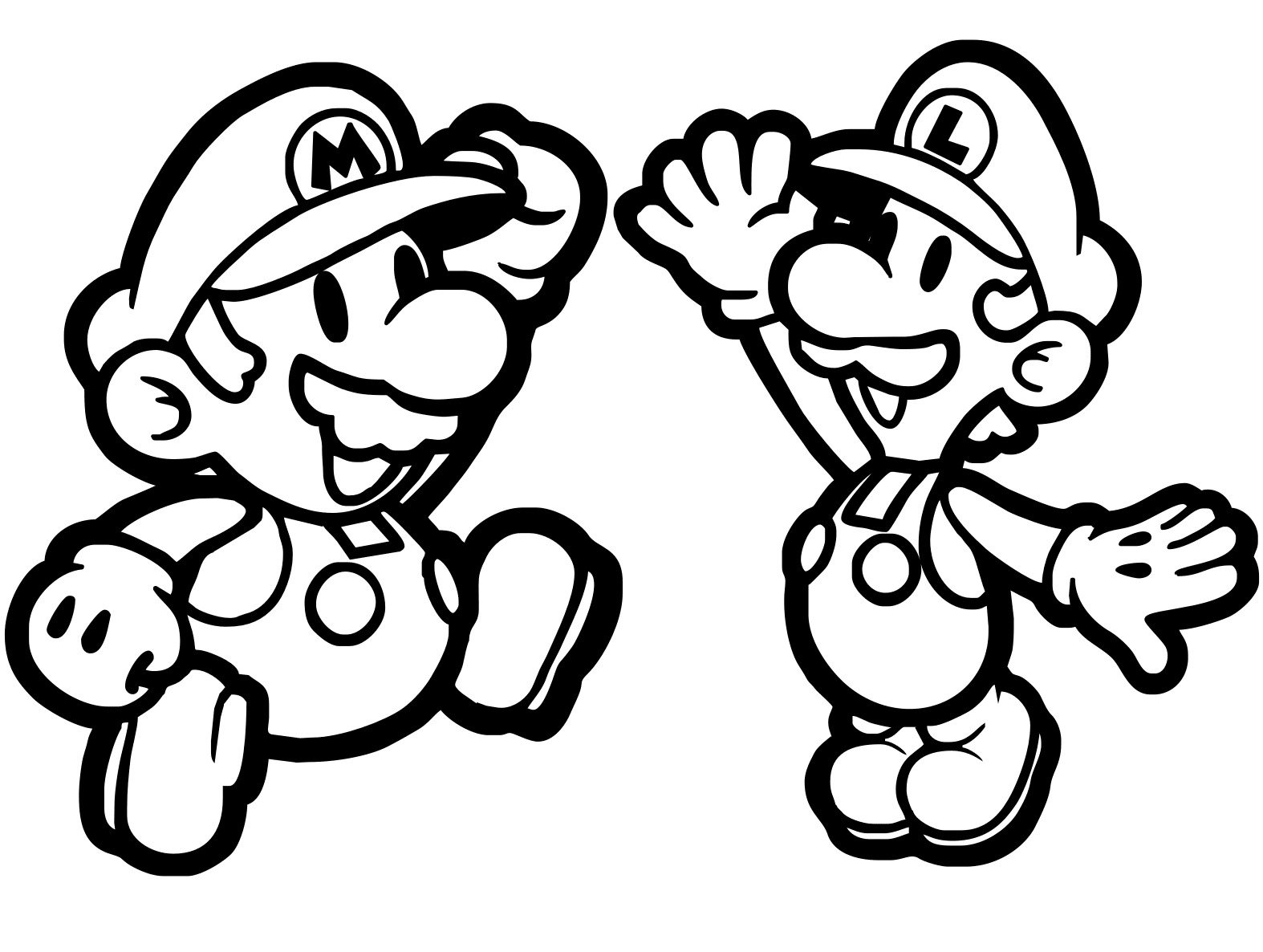 Chibi Mario and Luigi high-five Coloring Page