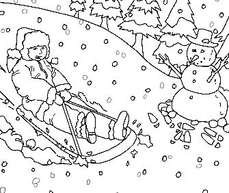 Child Having Fun On A Sledge Coloring Pages