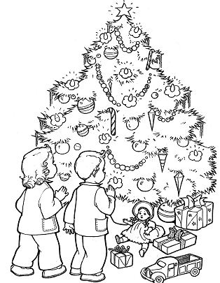 Children Christmas Gifts And Christmas Tree Christmas Coloring Pages