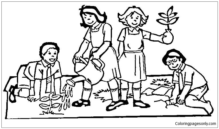 Children Of The World Do Planting Tree Coloring Pages - Nature