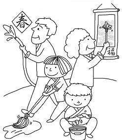 Chinese New Year s Cleaning The House Coloring Page