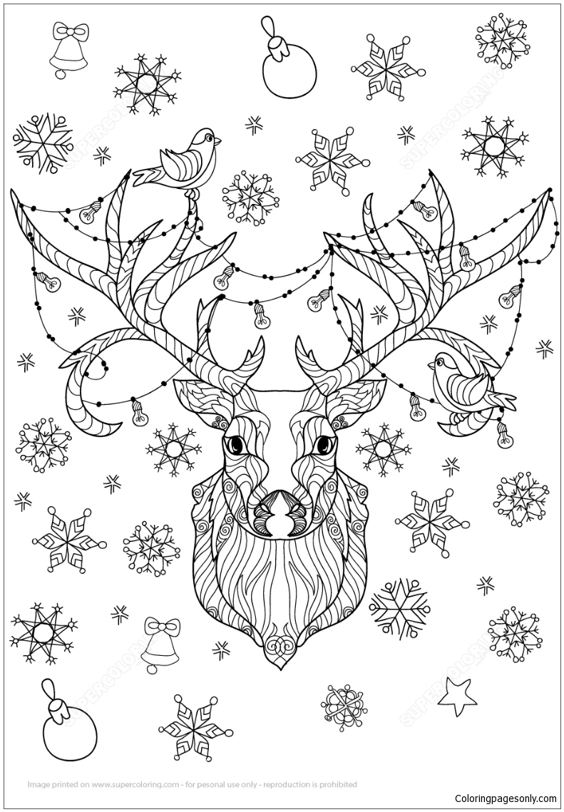 Christmas Deer with Light Bulbs Garland Zentangle from Holidays