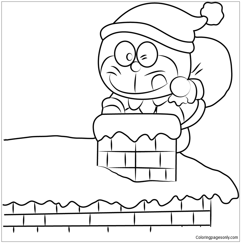 Christmas Doraemon Coloring Pages