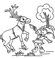 Christmas Elf And Reindeer Coloring Page