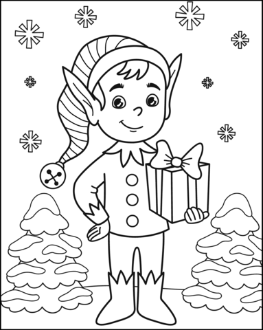 Nice Christmas Elf Coloring Page