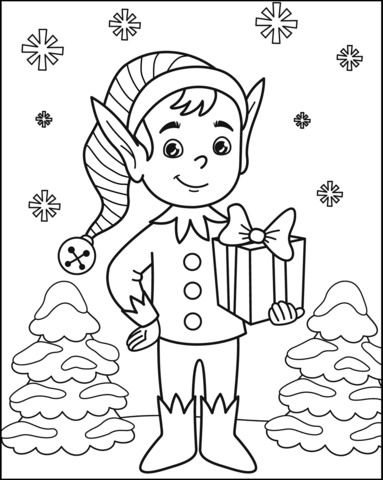 Nice Christmas Elf Coloring Page - Free Printable Coloring Pages