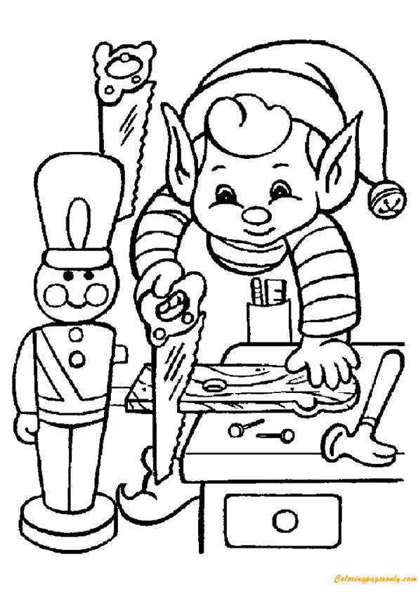 Christmas Elf Making Toys Coloring Page - Free Printable Coloring Pages