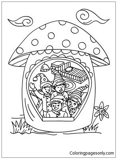 Christmas Elves House Coloring Page