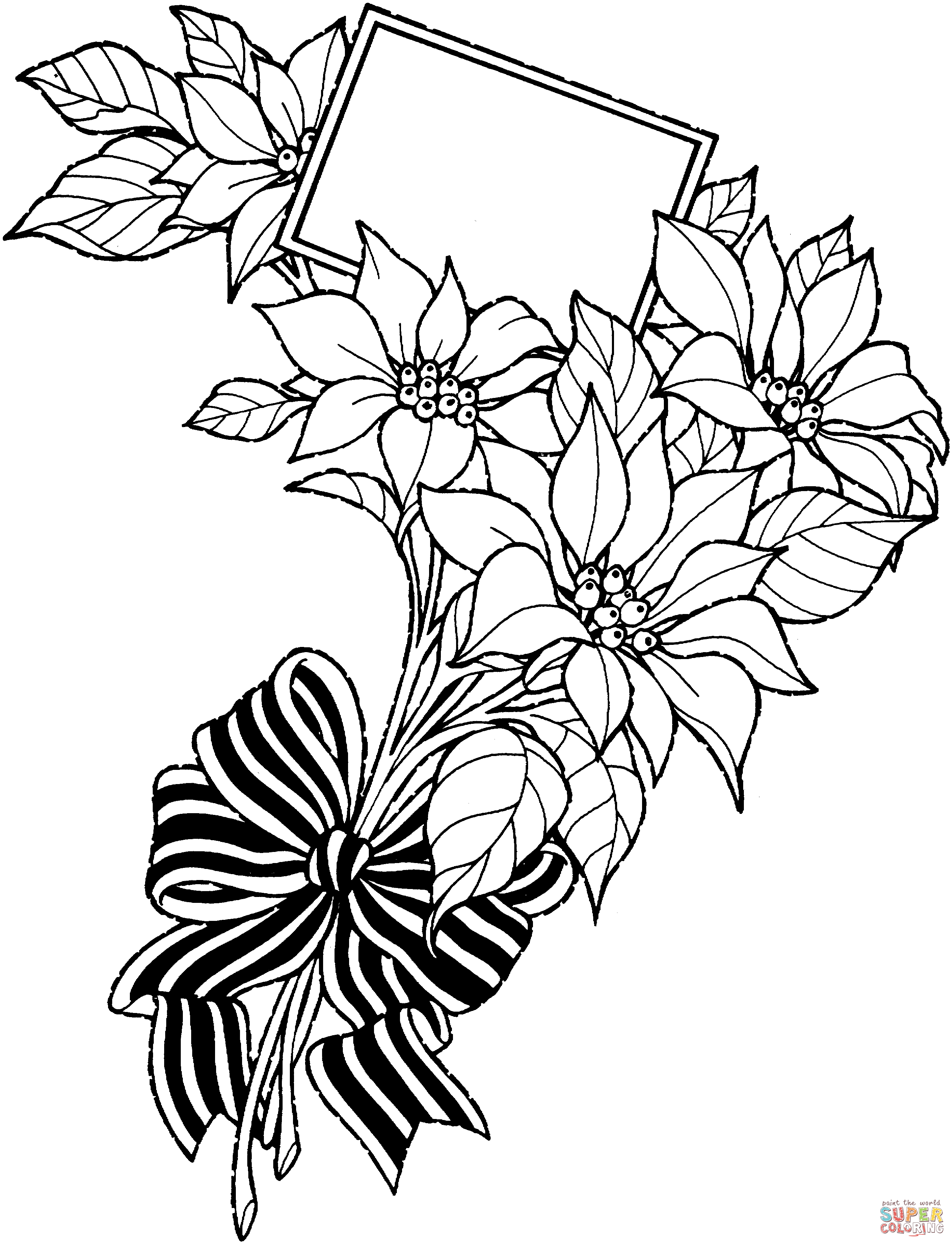 Christmas Flower Bouquet with Greeting Card Coloring Pages