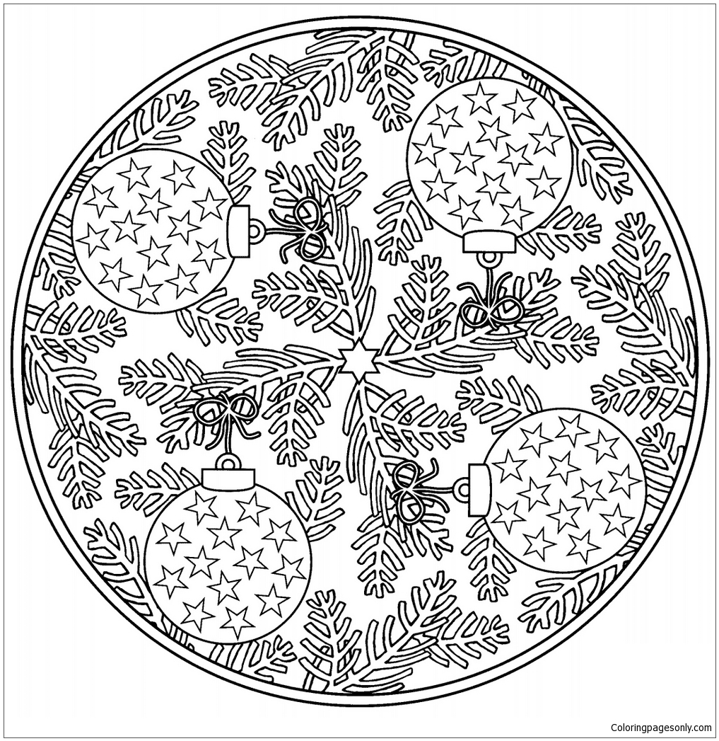 Christmas Mandala with Baubles Coloring Page