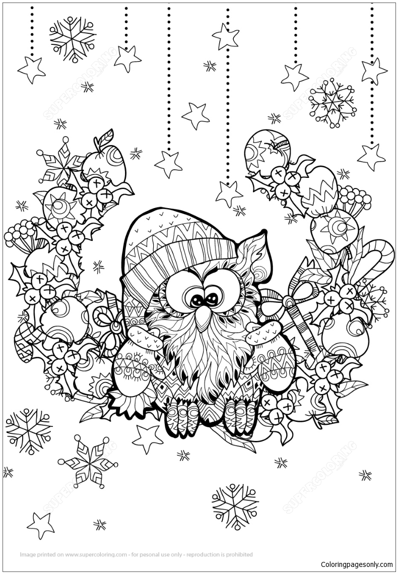 Zentangle de búho navideño de Navidad 2023